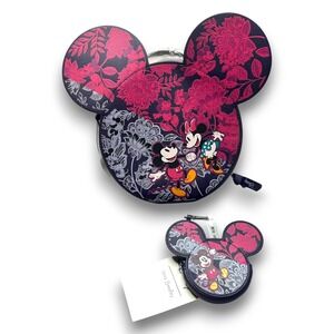Vera Bradley Disney Whimsy Cosmetic Mickey Minnie Mouse Bag + Coin Purse Floral‎